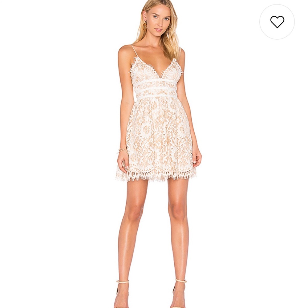 NBD Give It Up Lace White Cream Short Dress S/M